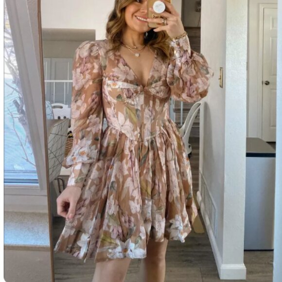 Bardot Womens Small Zelina Mini Floral Dress Revolve Lily Floral Corset Blouson - Picture 13 of 16